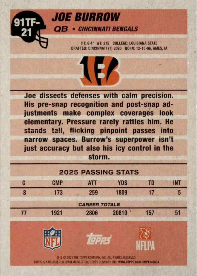 Joe Burrow card back