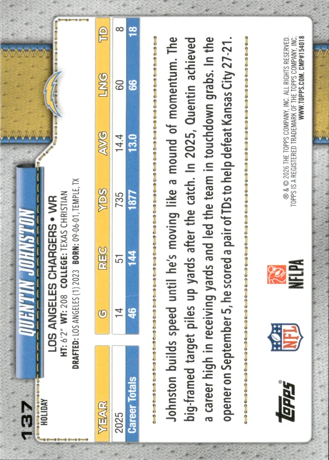 Quentin Johnston card back