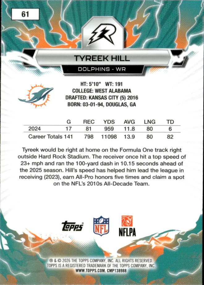 Tyreek Hill card back