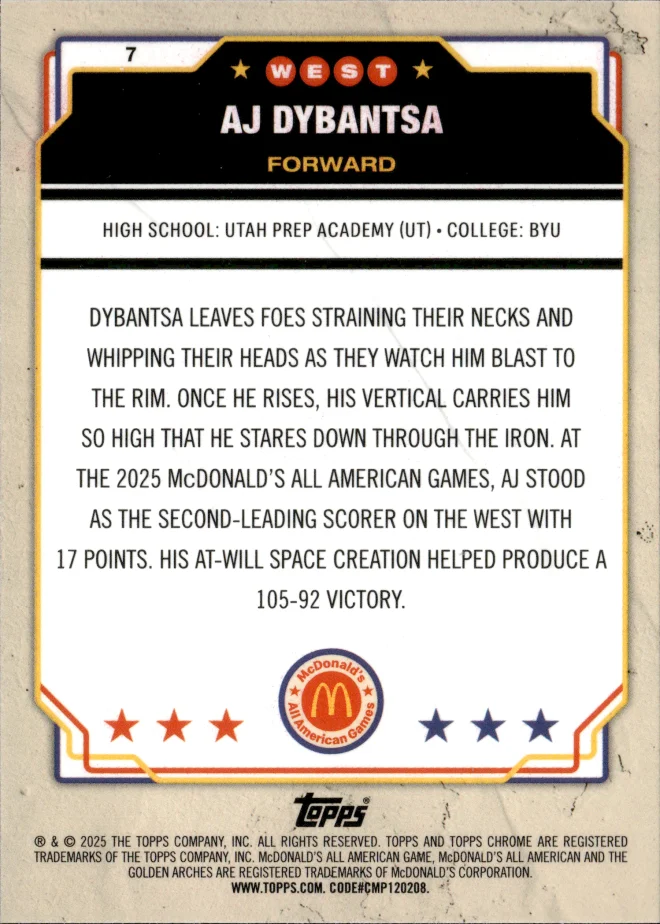 AJ Dybantsa card back