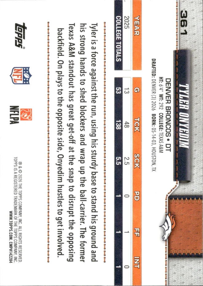 Tyler Onyedim card back