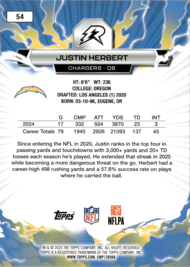 Justin Herbert card back