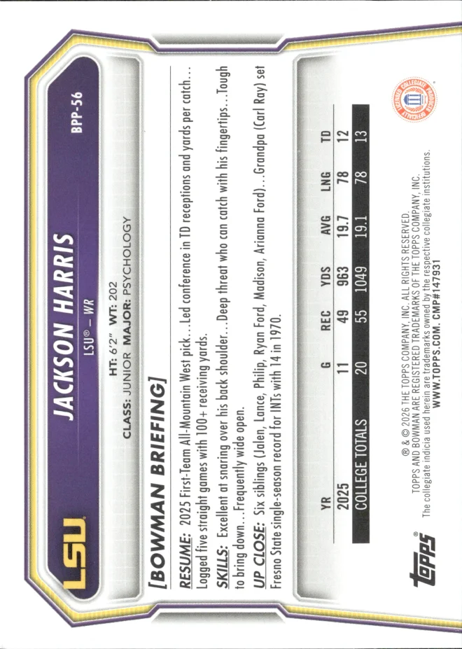 Jackson Harris card back