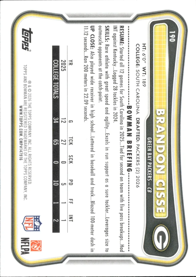 Brandon Cisse card back