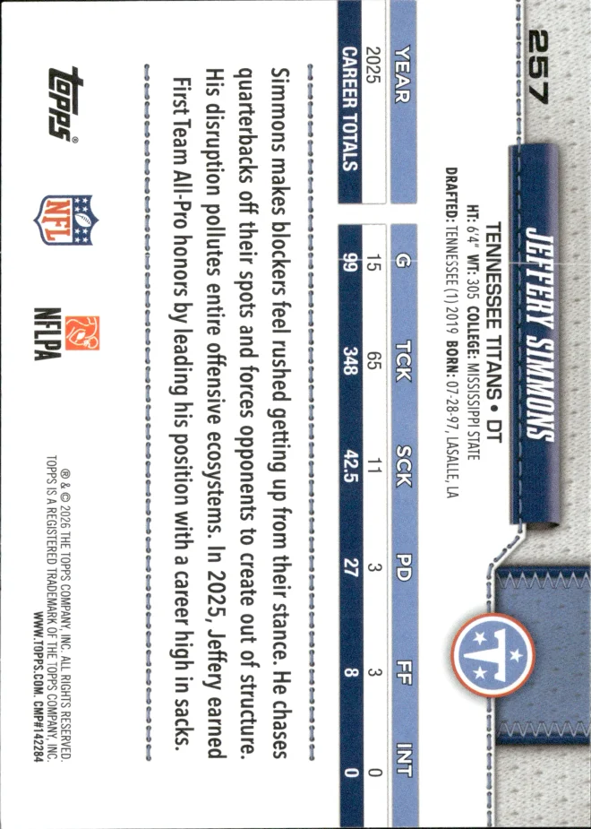 Jeffery Simmons card back