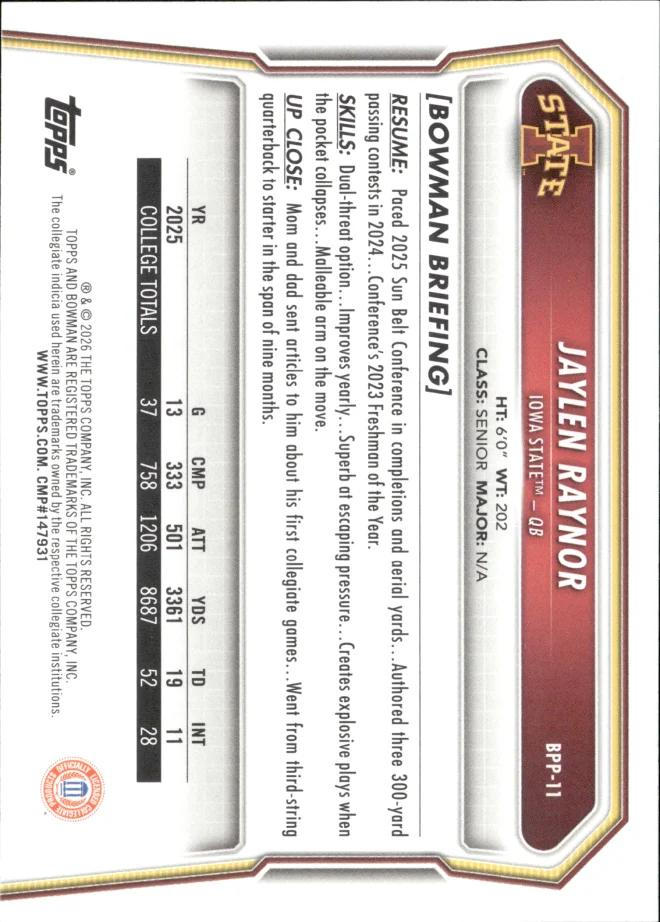 Jaylen Raynor card back