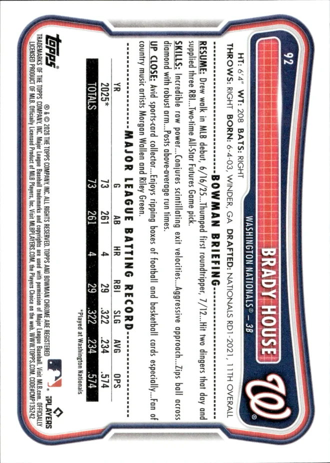 Brady House card back