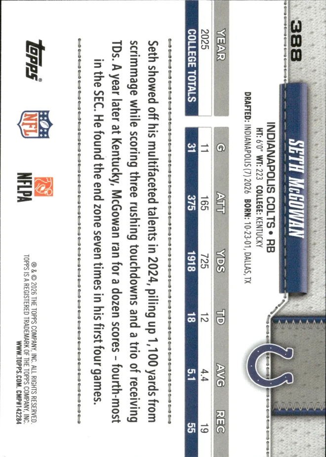 Seth McGowan card back