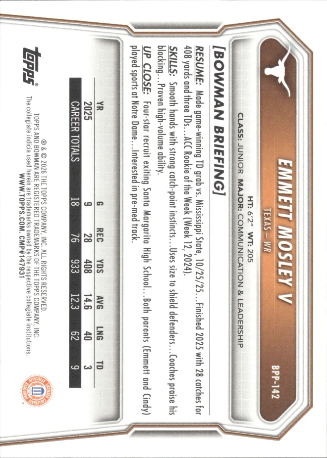 Emmett Mosley V card back