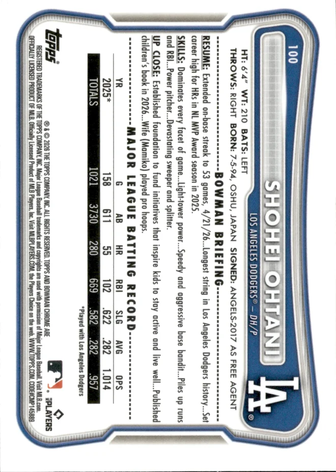 Shohei Ohtani card back
