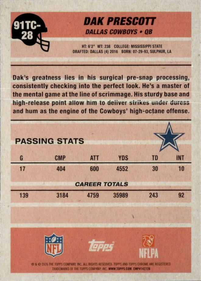 Dak Prescott card back
