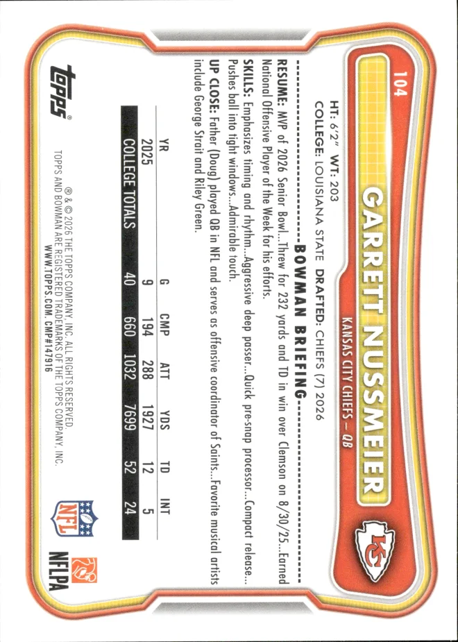 Garrett Nussmeier card back