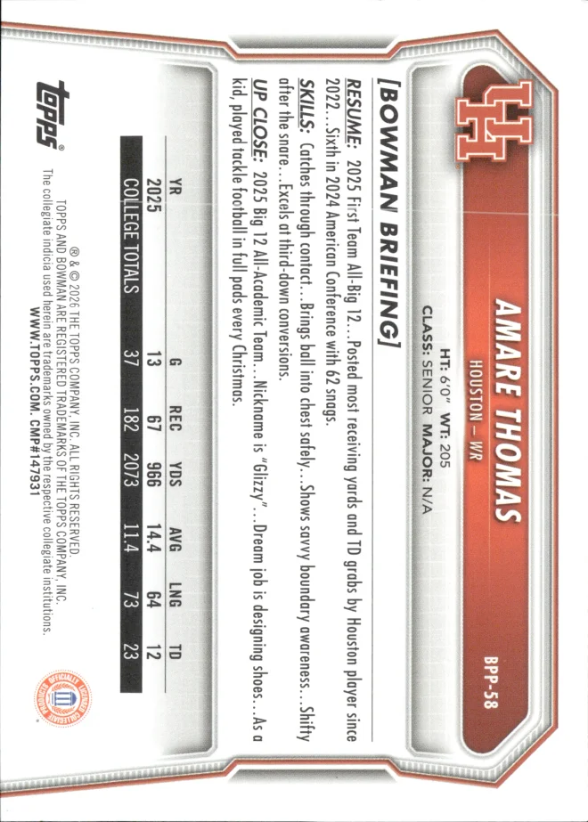 Amare Thomas card back