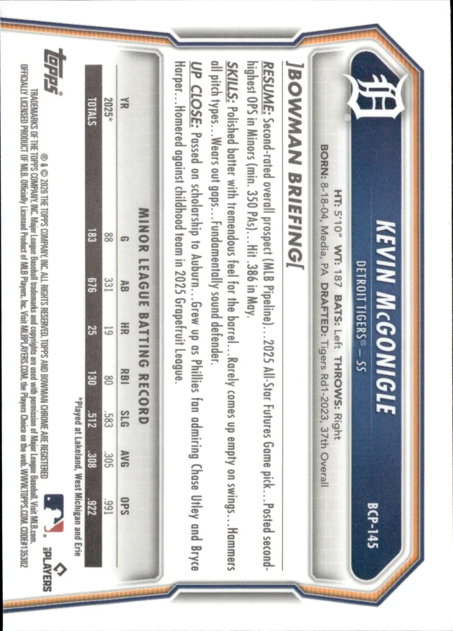 Kevin McGonigle card back
