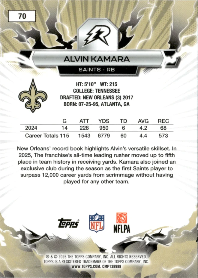 Alvin Kamara card back