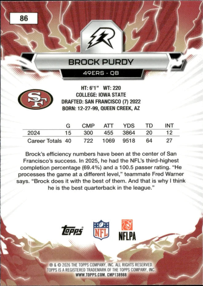 Brock Purdy card back