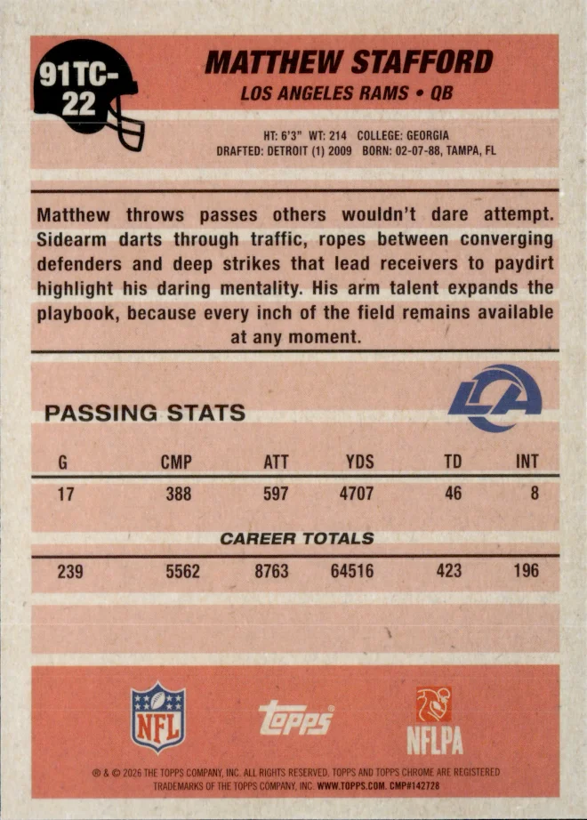 Matthew Stafford card back