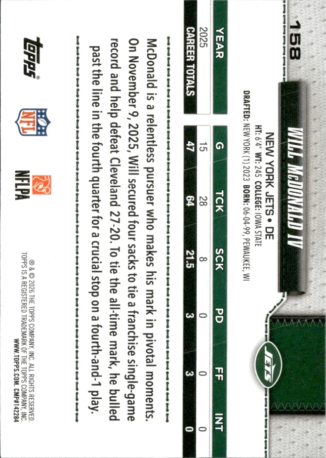 Will McDonald IV card back