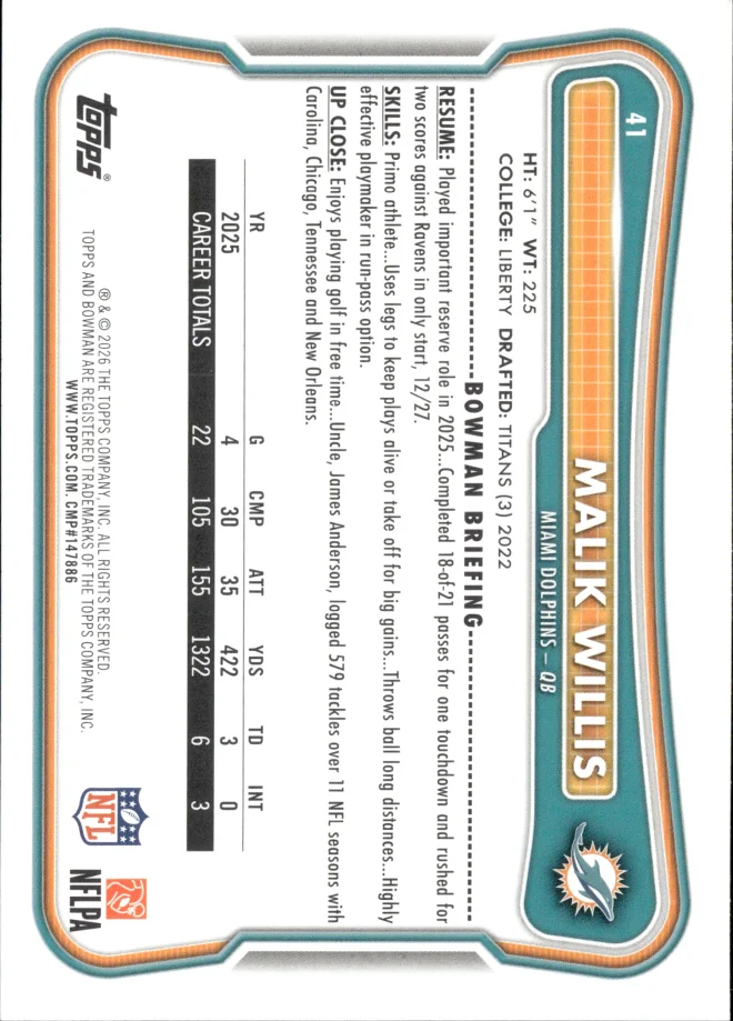 Malik Willis card back
