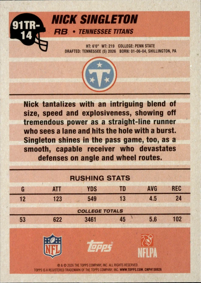 Nick Singleton card back