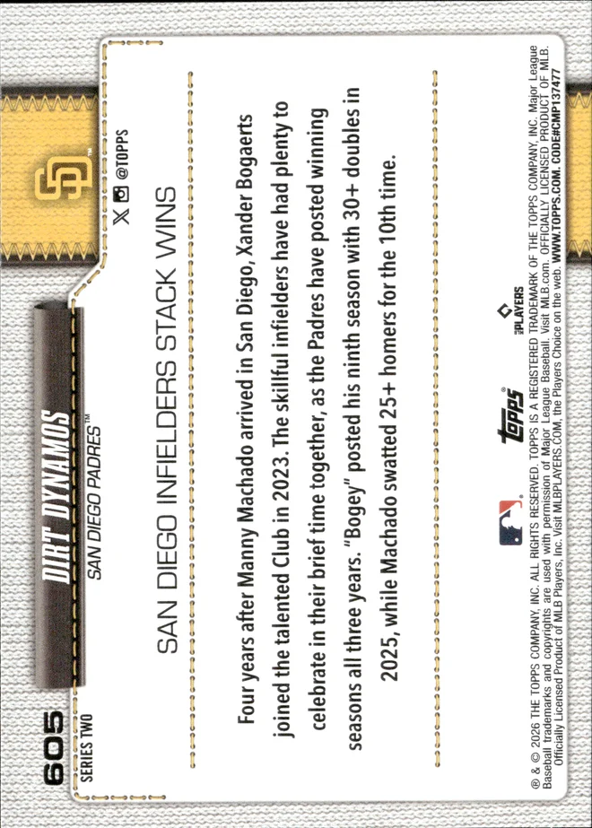 Manny Machado & Xander Bogaerts card back