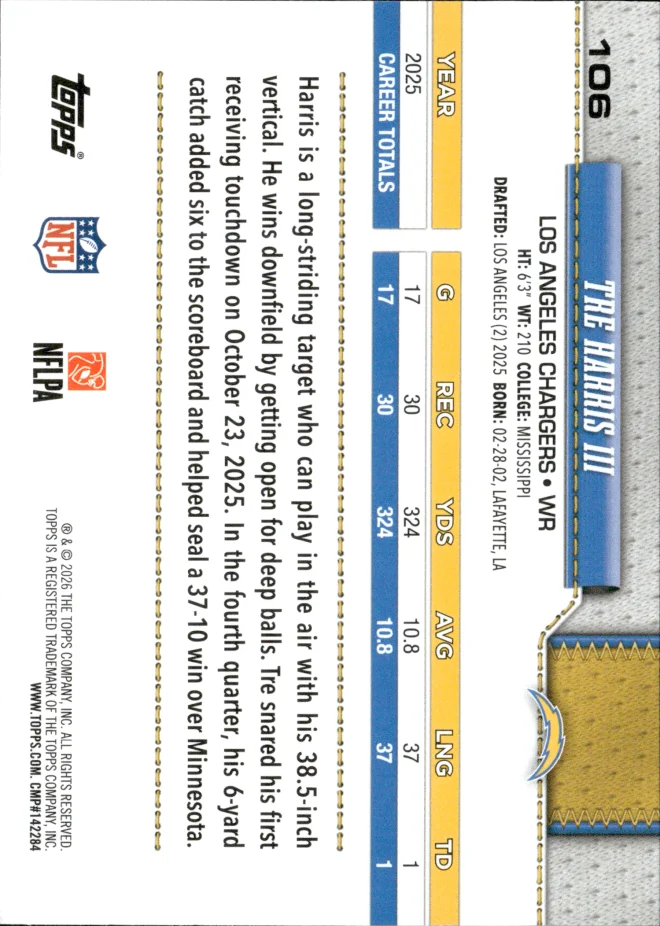 Tre Harris III card back