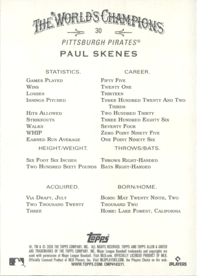 Paul Skenes card back