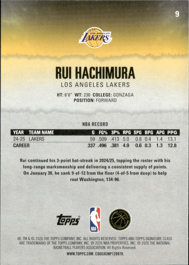 Rui Hachimura card back