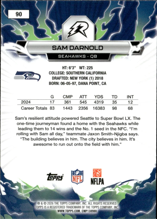 Sam Darnold card back