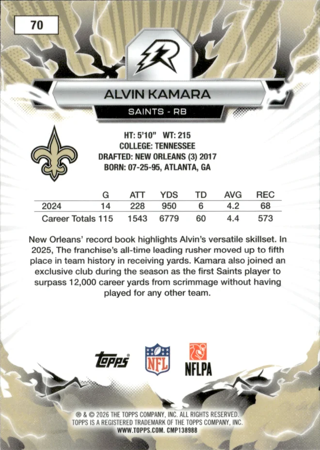 Alvin Kamara card back
