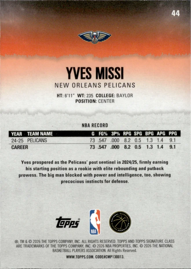 Yves Missi card back
