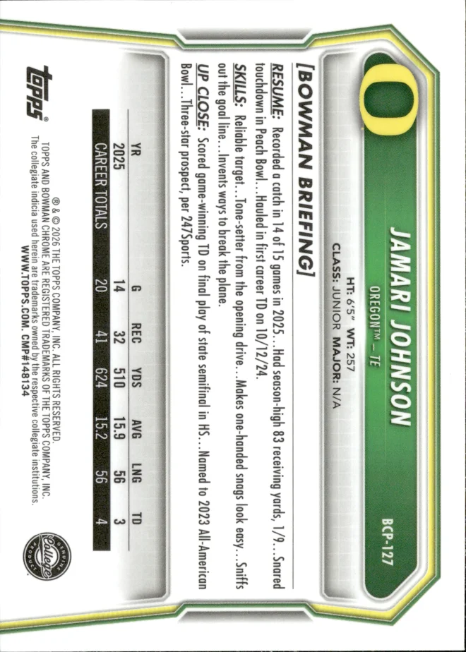 Jamari Johnson card back