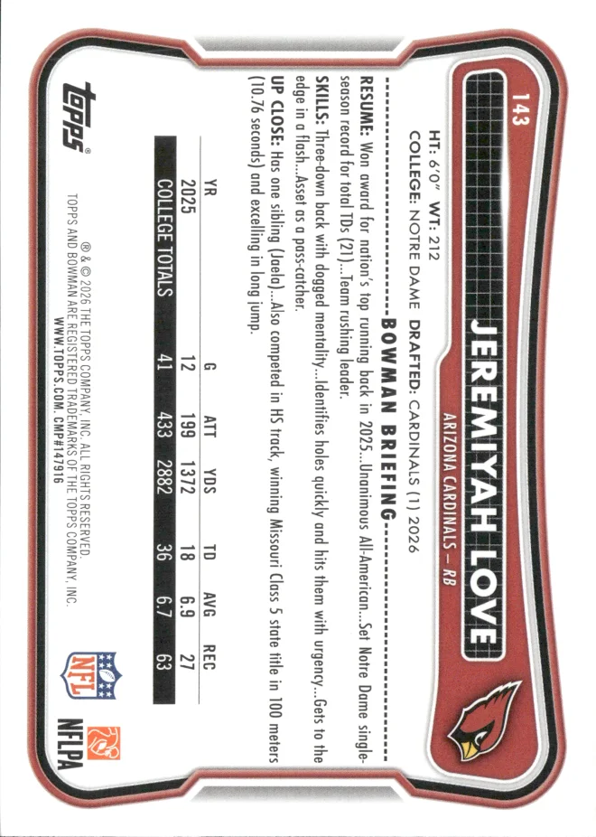Jeremiyah Love card back
