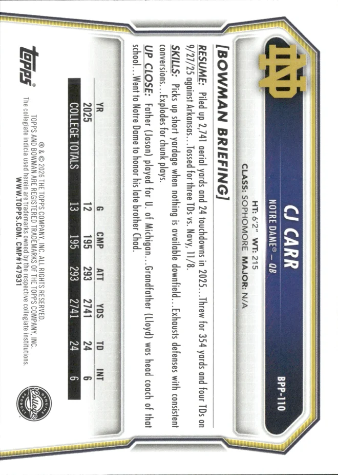 CJ Carr card back