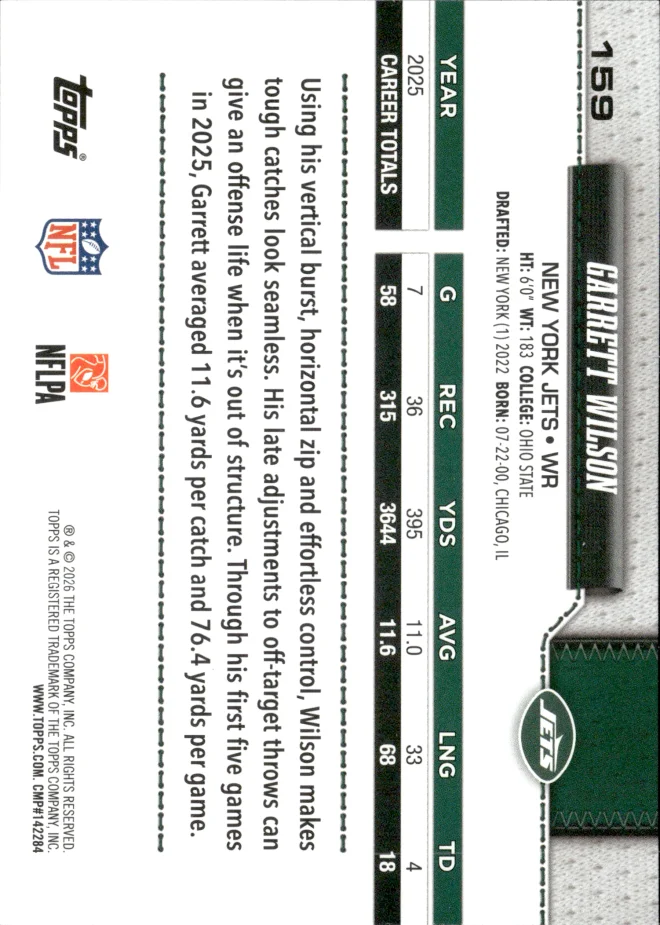 Garrett Wilson card back
