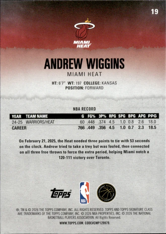 Andrew Wiggins card back