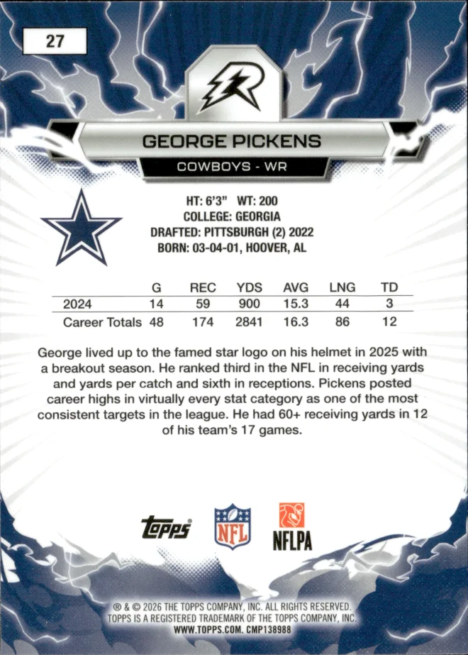 George Pickens card back