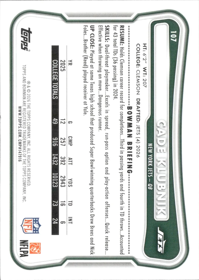 Cade Klubnik card back