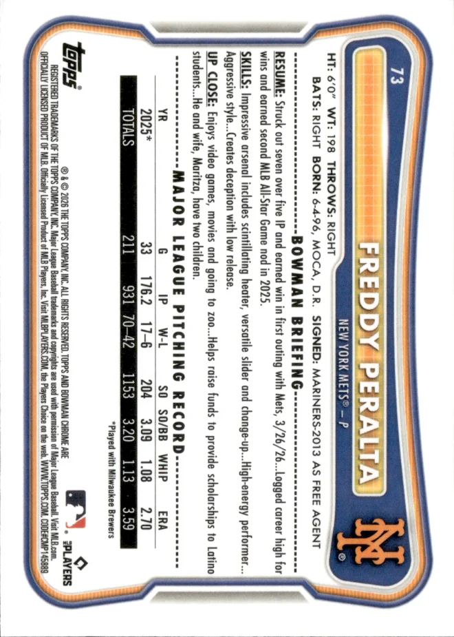 Freddy Peralta card back