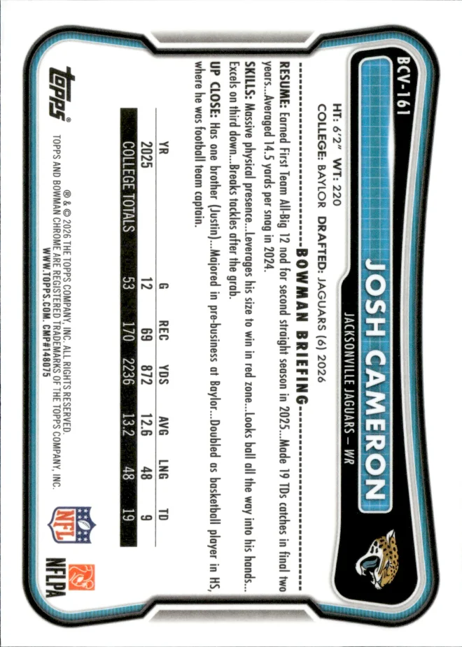 Josh Cameron card back