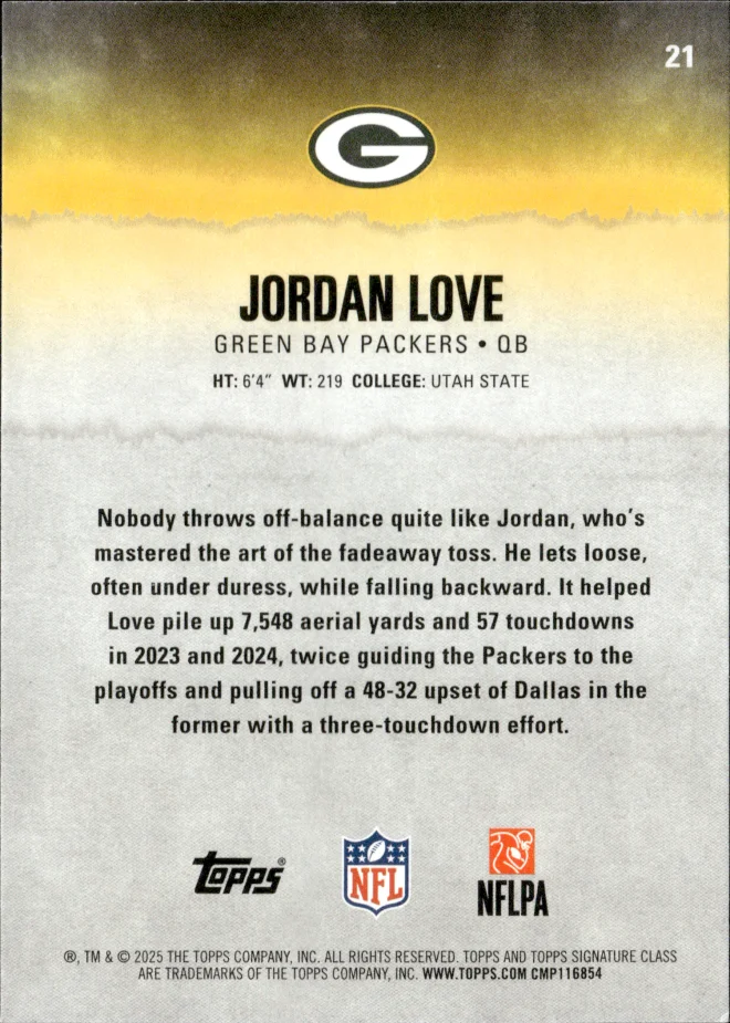 Jordan Love card back
