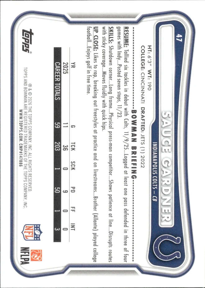 Sauce Gardner card back