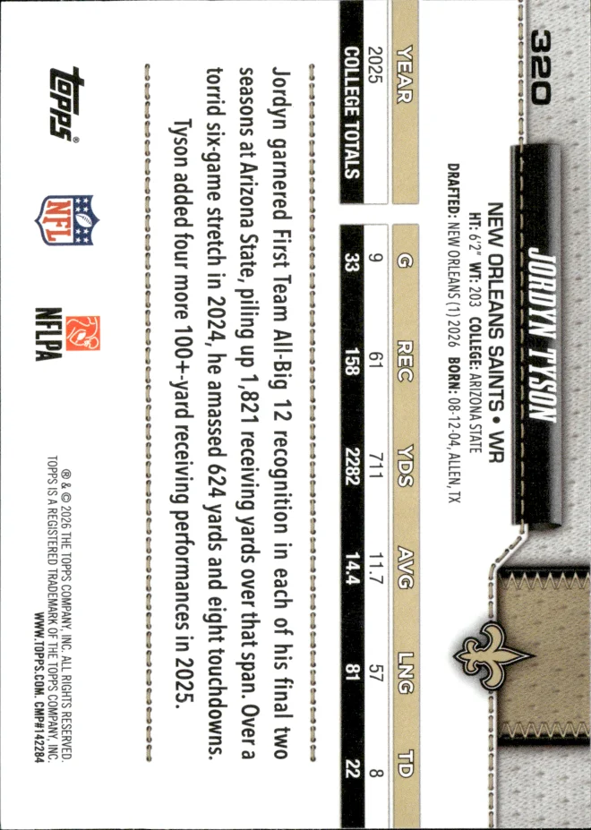 Jordyn Tyson card back