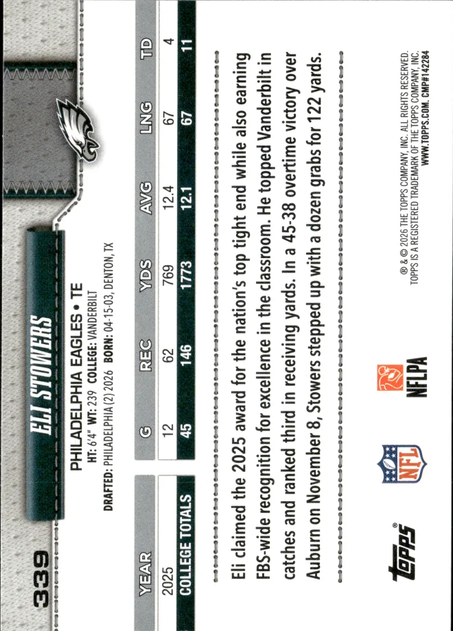 Eli Stowers card back
