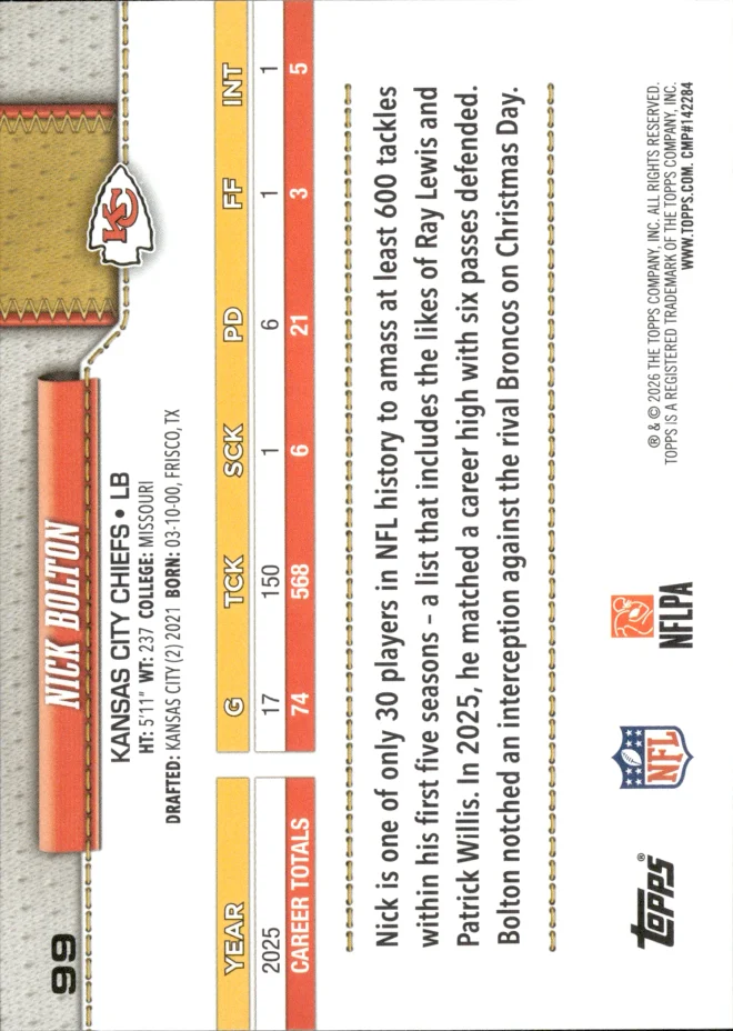 Nick Bolton card back