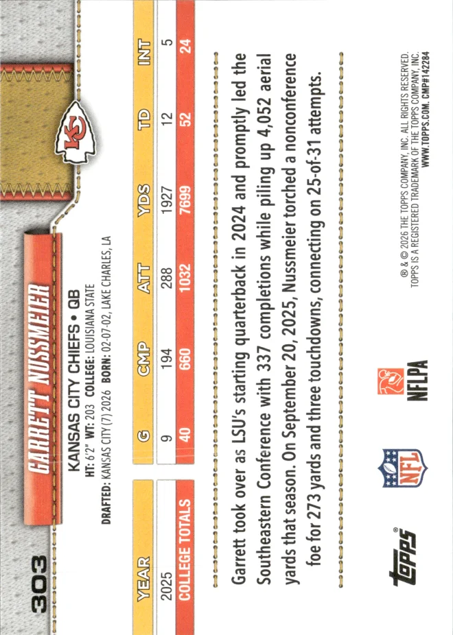 Garrett Nussmeier card back