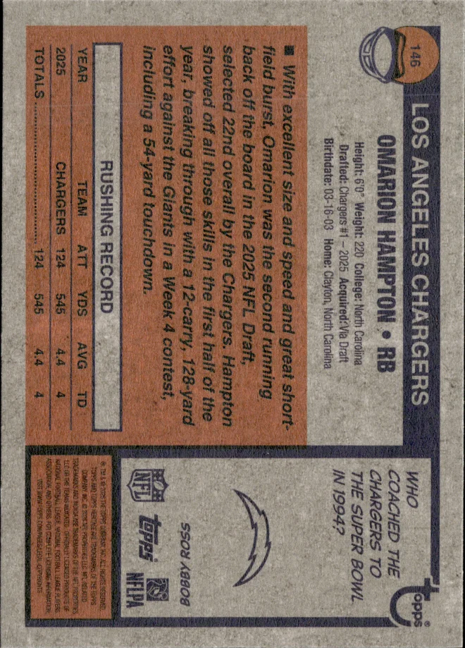 Omarion Hampton card back