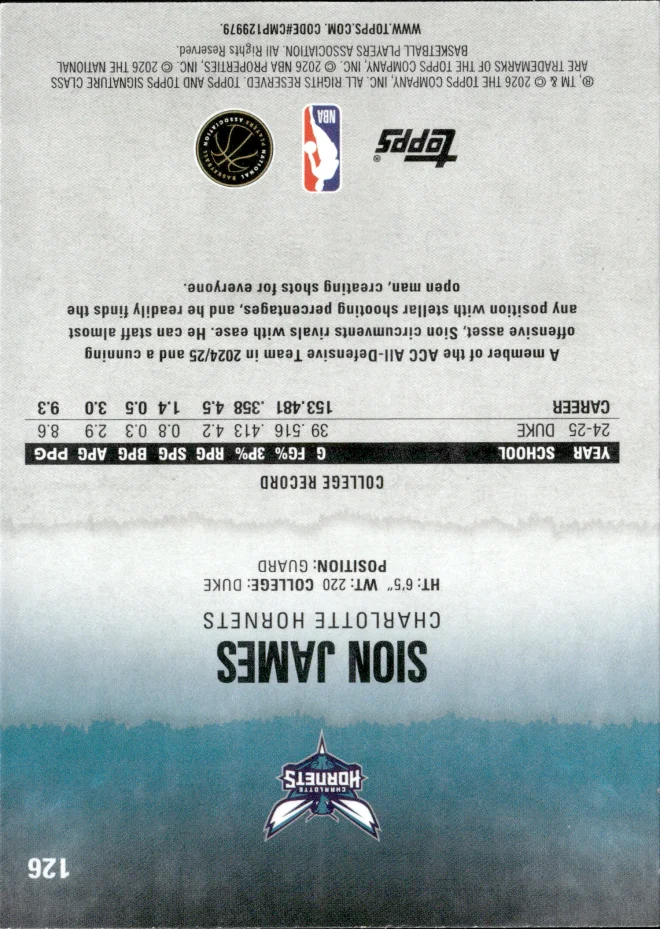 Sion James card back