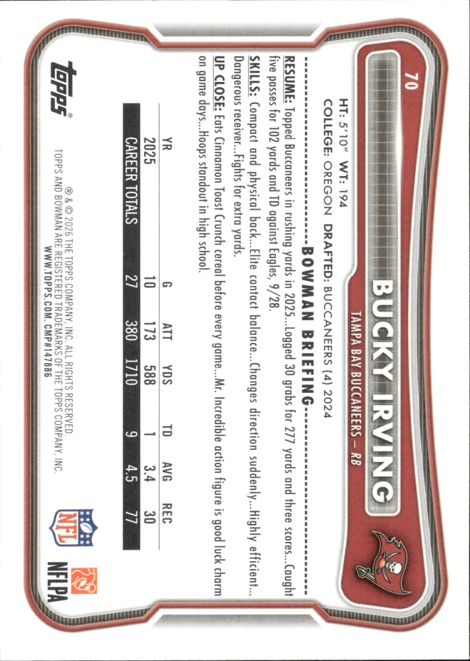 Bucky Irving card back