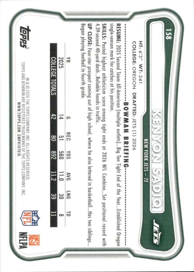 Kenyon Sadiq card back